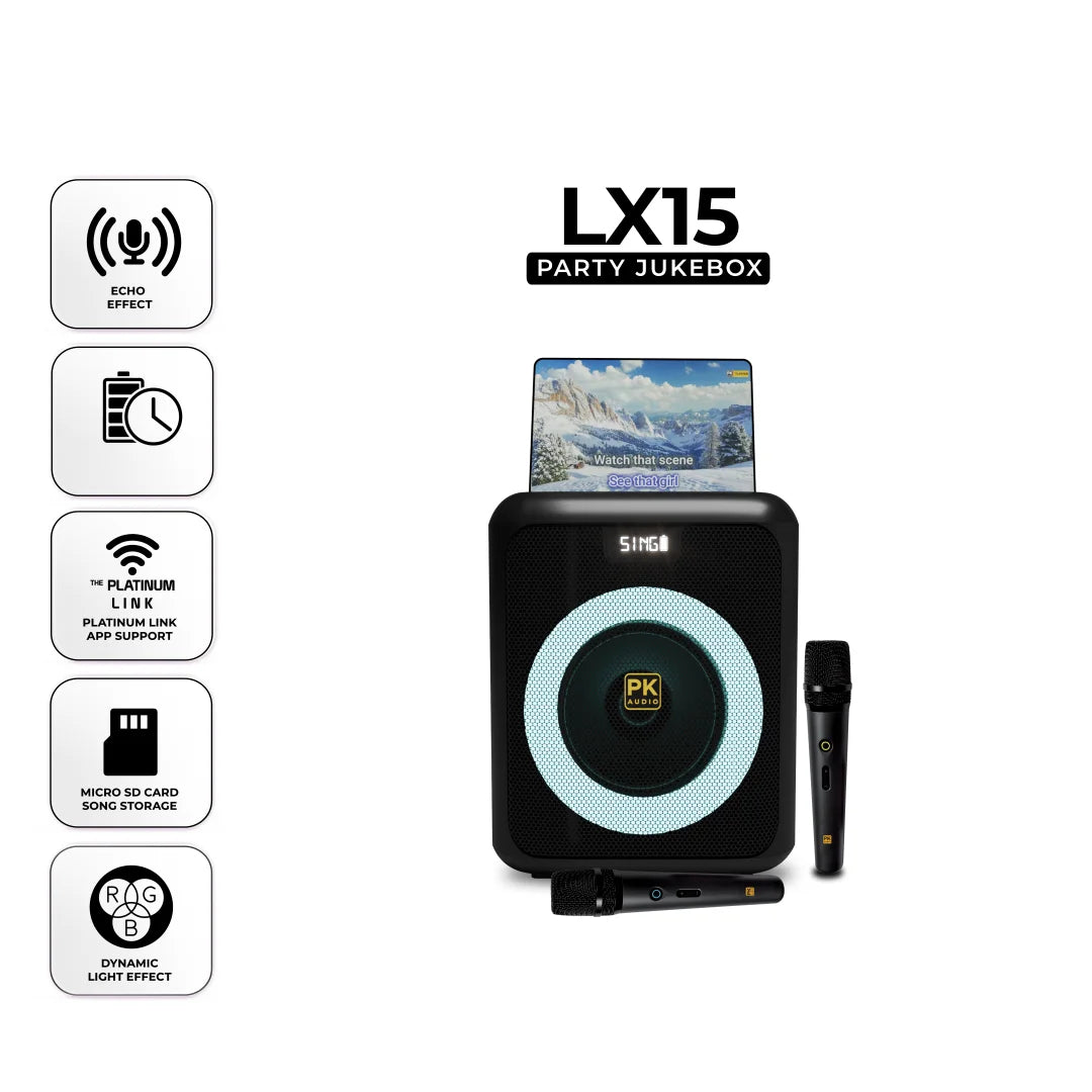LX15 Karaoke Speaker with UHF Wireless Microphones 6.5" Woofer class LCD Karaoke Speaker